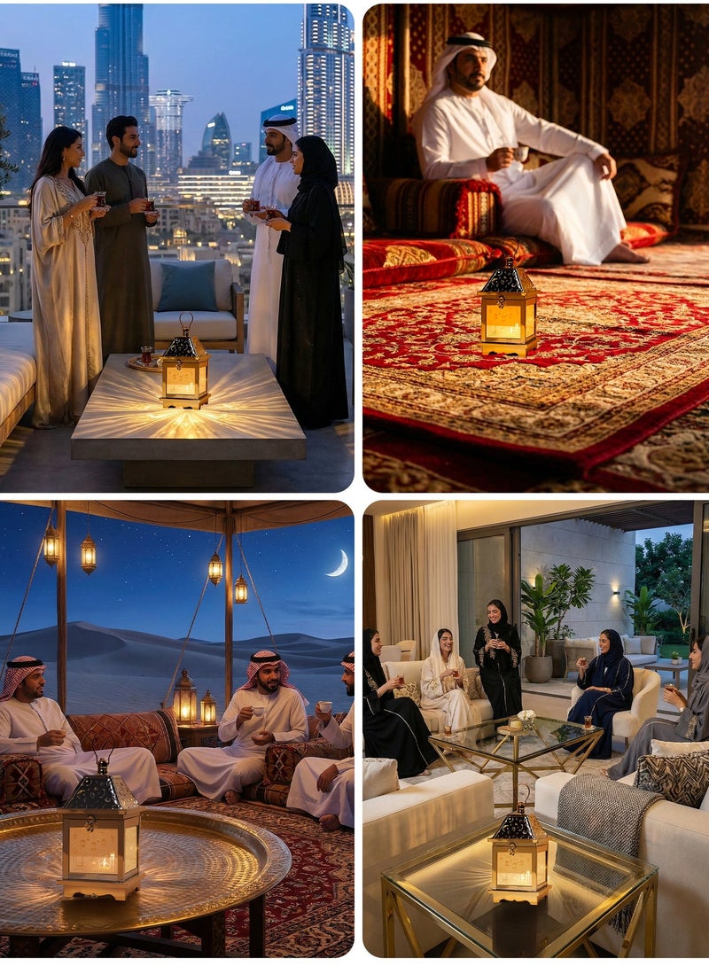 Trentor فانوس رمضان الذهبي المزخرف بنمط ضوء الهلال والنجمة يعمل بالبطارية 13.1X13.1X25 سم - Image 5